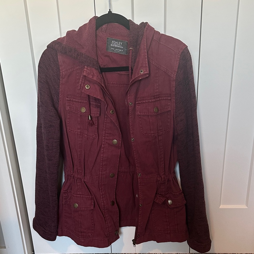 Ashley Oversized Burgundy Hooded Utility Jacket